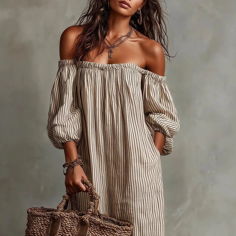 Danae - Women's Maxi Dress in Boho Print with Off-Shoulder Neckline - photo 7
