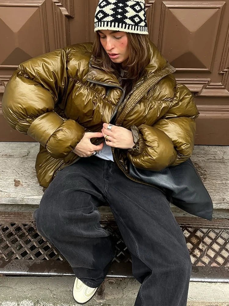 Daphne-Rae - Women's Metallic Puffer Jacket with Zip Front - photo 1