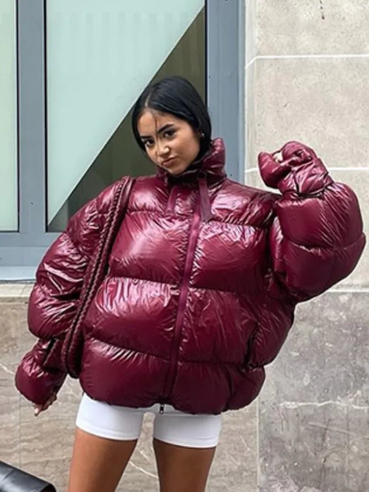 Daphne-Rae - Women's Metallic Puffer Jacket with Zip Front - photo 2