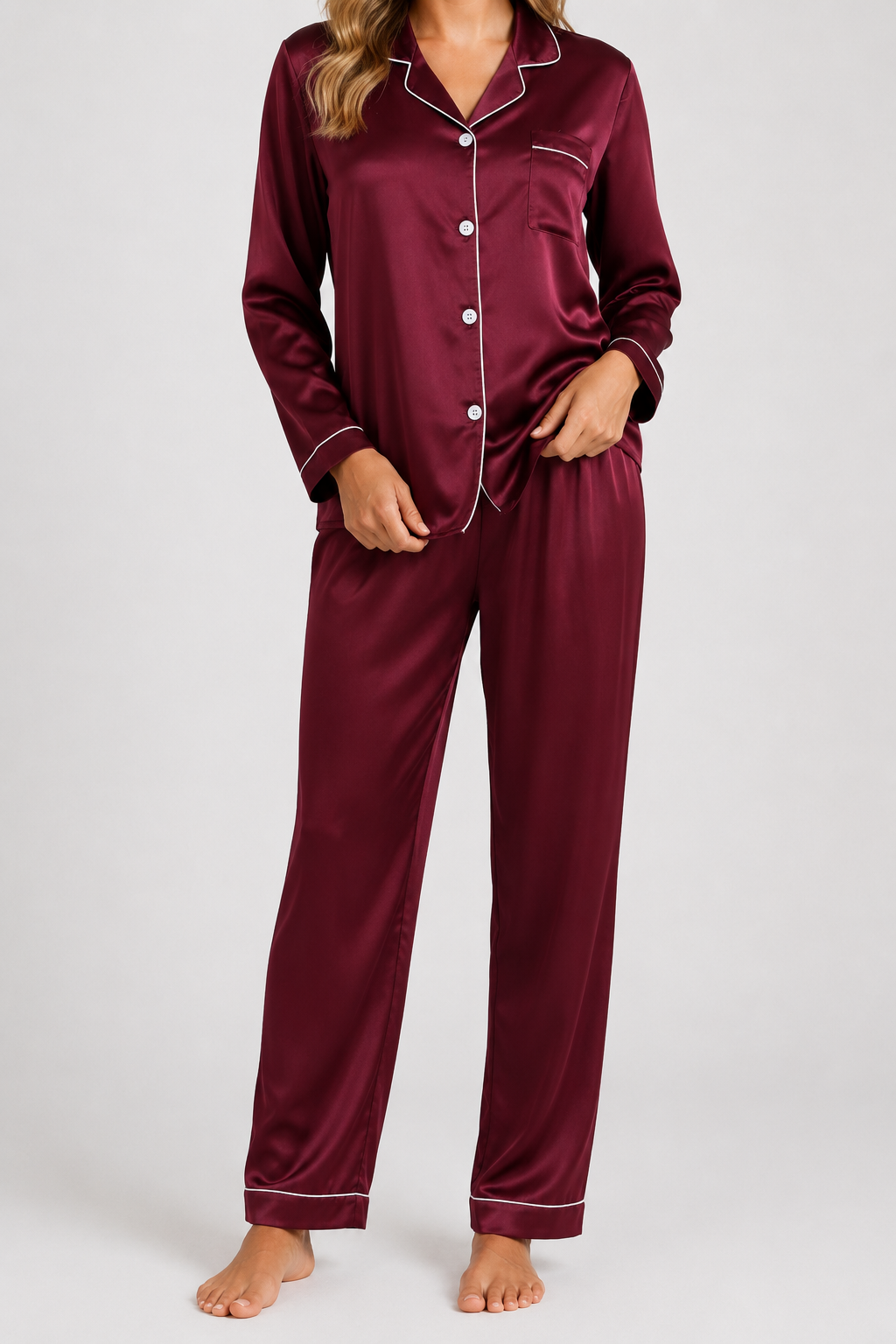 Delia - Women's Satin Pyjama Set with Long Sleeves – view 12