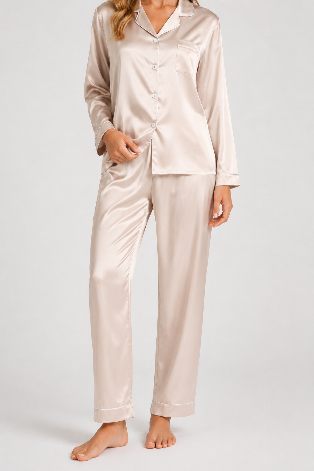 Delia - Women's Satin Pyjama Set with Long Sleeves – view 16