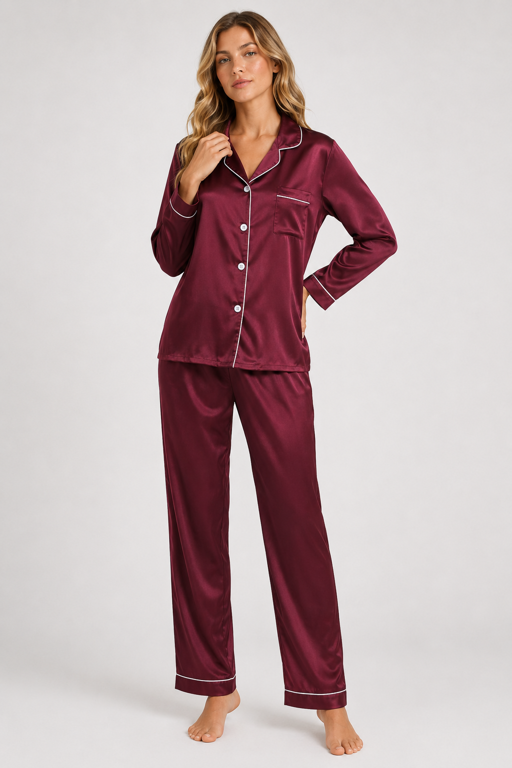 Delia - Women's Satin Pyjama Set with Long Sleeves – view 9