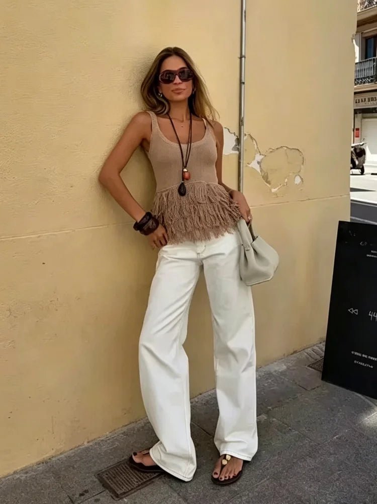 Dianne - Women's Sleeveless Top in Knit with Fringe Hem - photo 3