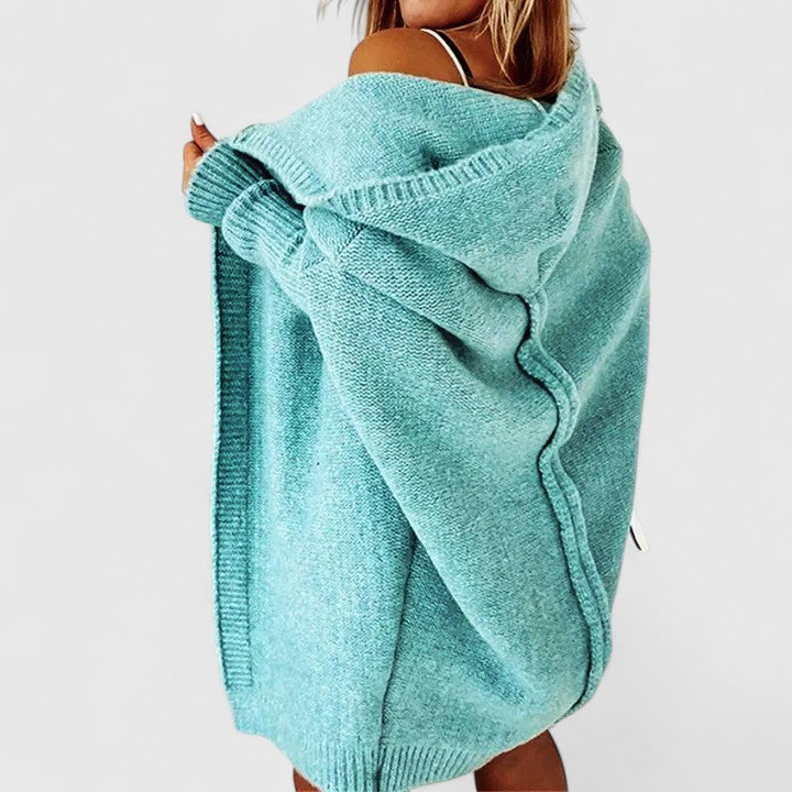 Donna - Women's Relaxed Cardigan in Ribbed Knit with Hood - photo 1