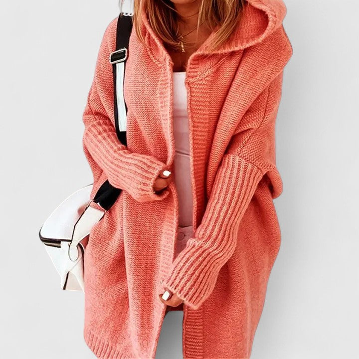 Donna - Women's Relaxed Cardigan in Ribbed Knit with Hood - photo 2
