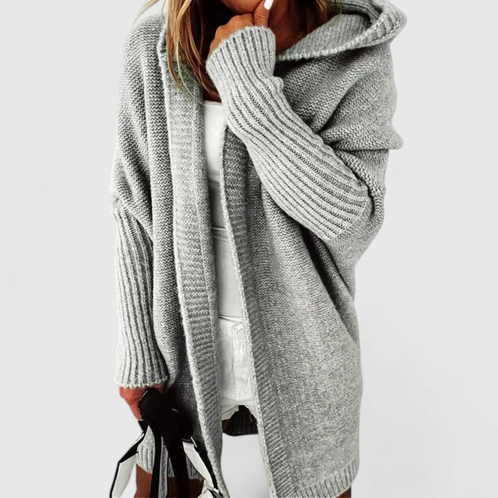 Donna - Women's Relaxed Cardigan in Ribbed Knit with Hood - photo 3