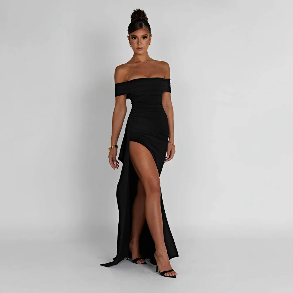 Dora - Women's Off-Shoulder Evening Maxi Dress with Side Slit - photo 5