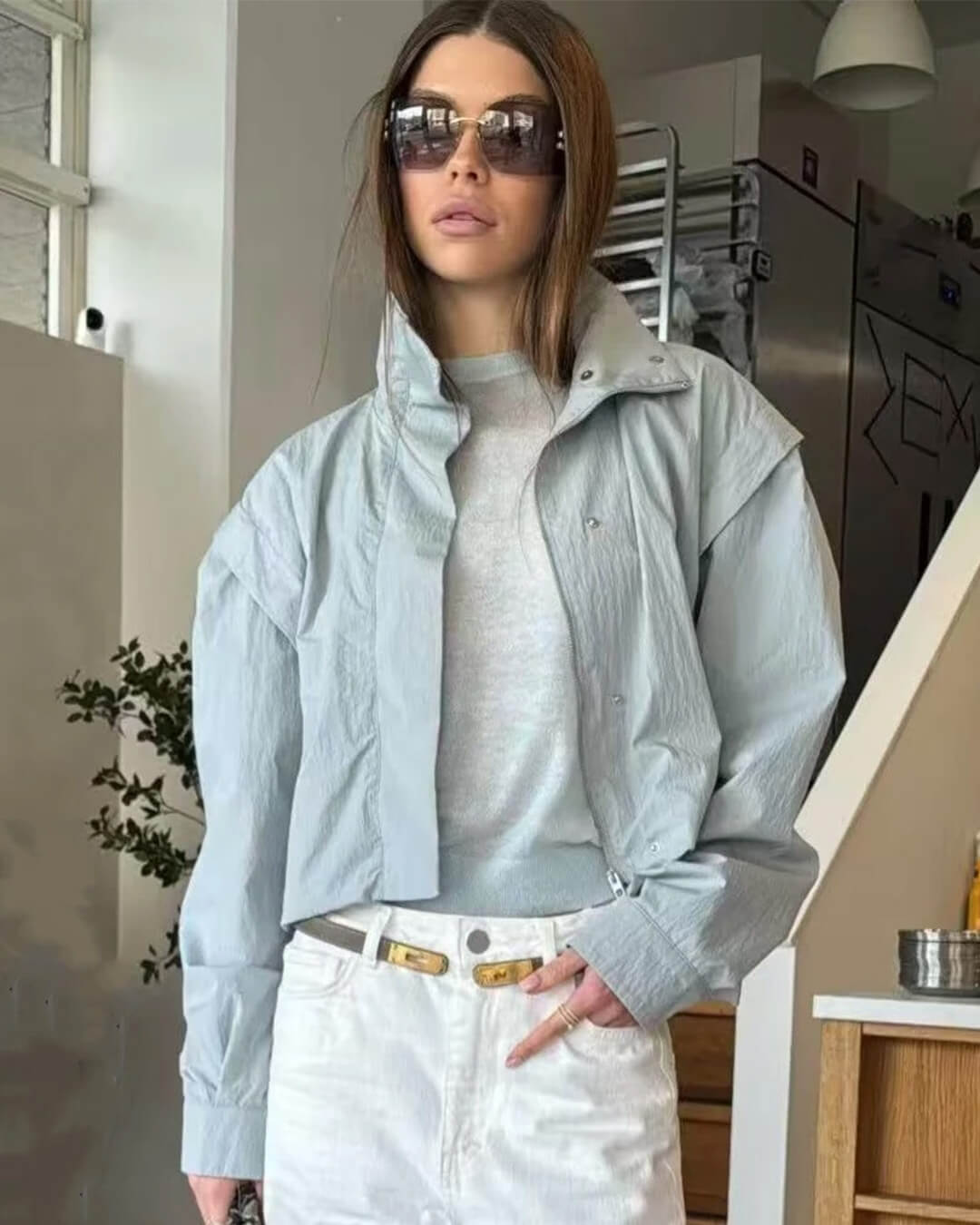 Dove - Women's Cropped Jacket with Collar - photo 1