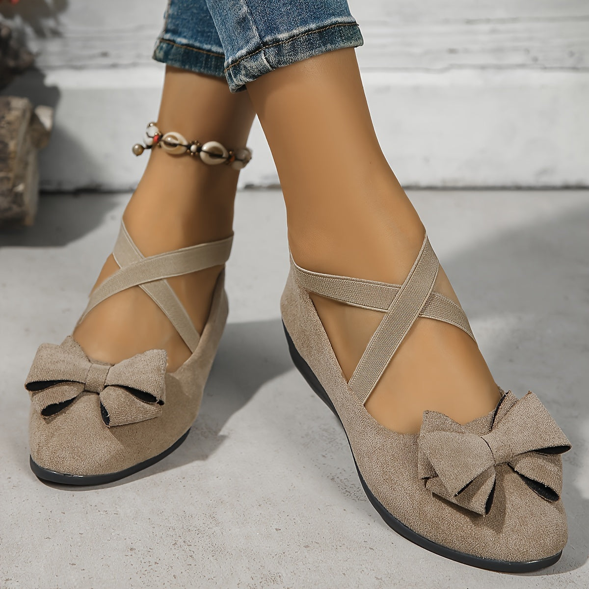 Orlaith - Women's Suede Ballet Flats with Bow Detail