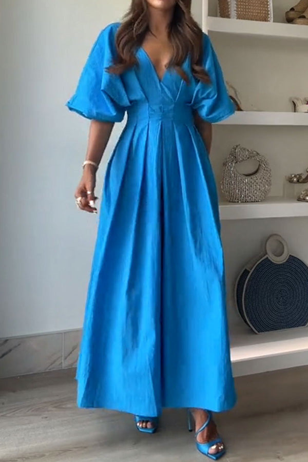April - Women's Pleated Wide Puff Sleeve Midi Dress