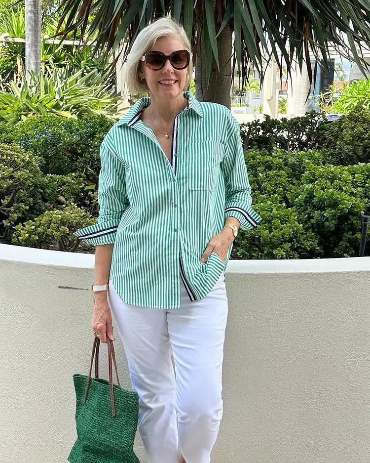 Kalani - Women's Striped Button-Up Shirt