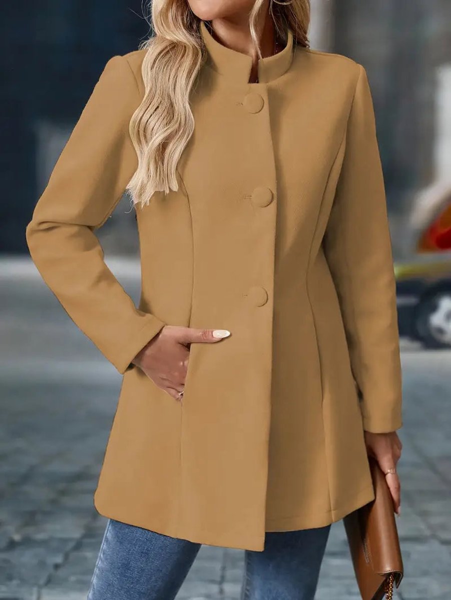 Edith - Women's Stand-collar Button-front Longline Blazer Coat - photo 12