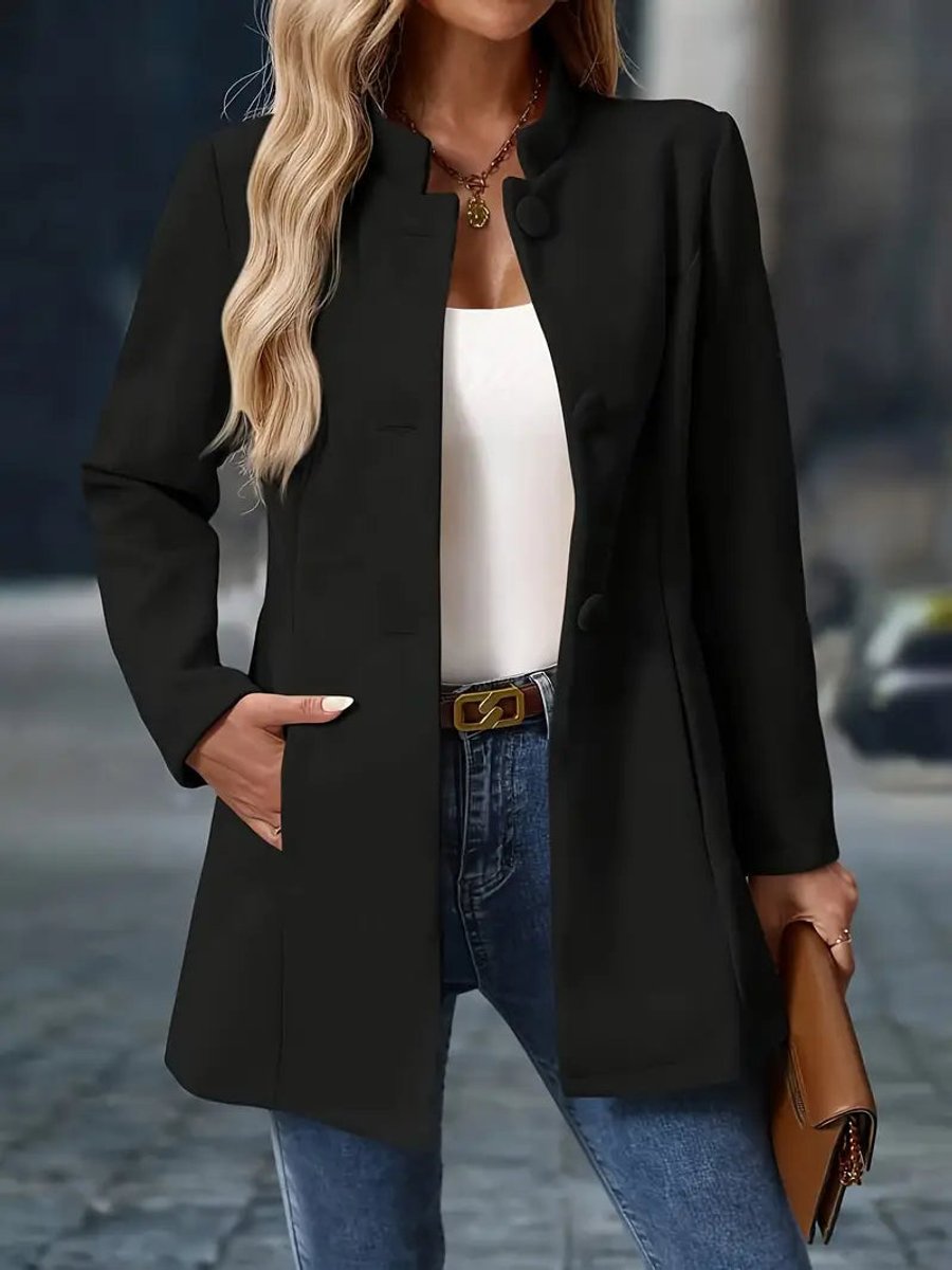 Edith - Women's Stand-collar Button-front Longline Blazer Coat - photo 2