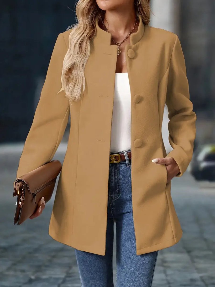 Edith - Women's Stand-collar Button-front Longline Blazer Coat - photo 3