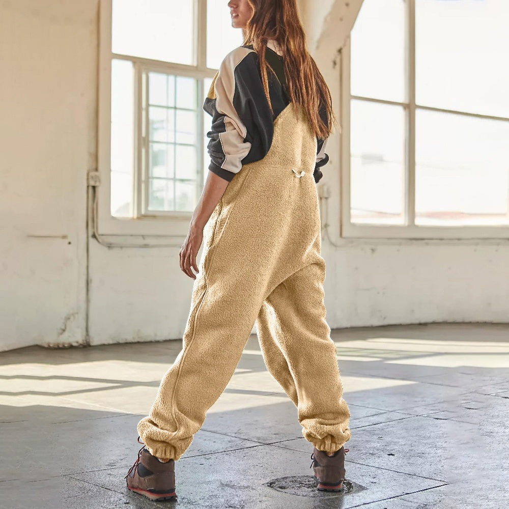 Salopette-pantalon en polaire pour femme avec bretelles réglables