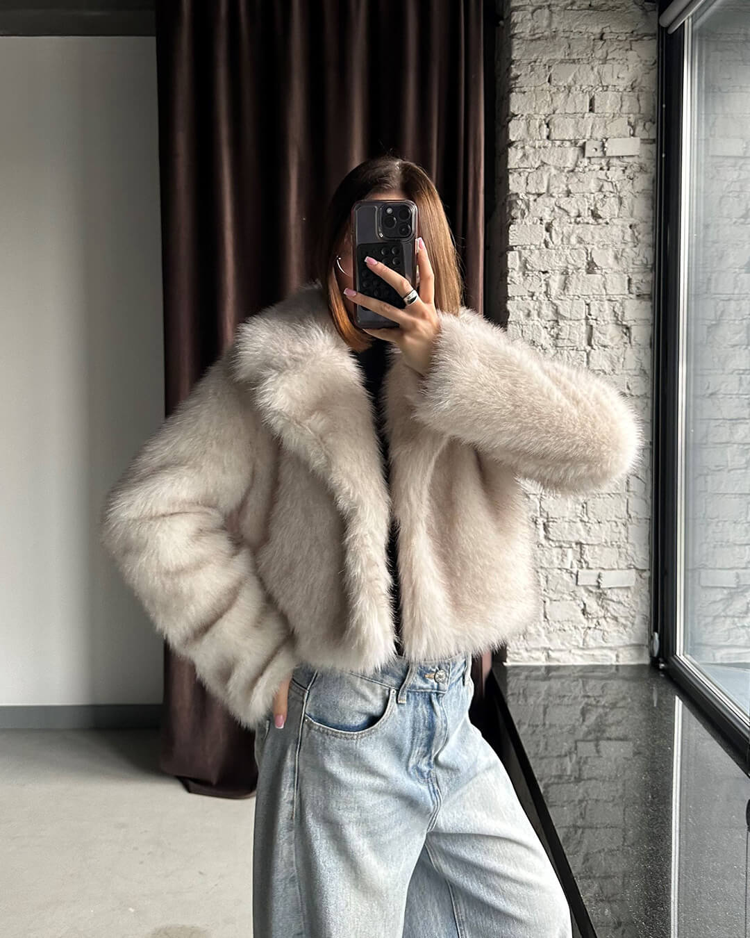 Elena - Women's Cropped Jacket in Faux Fur with Open Front - photo 1