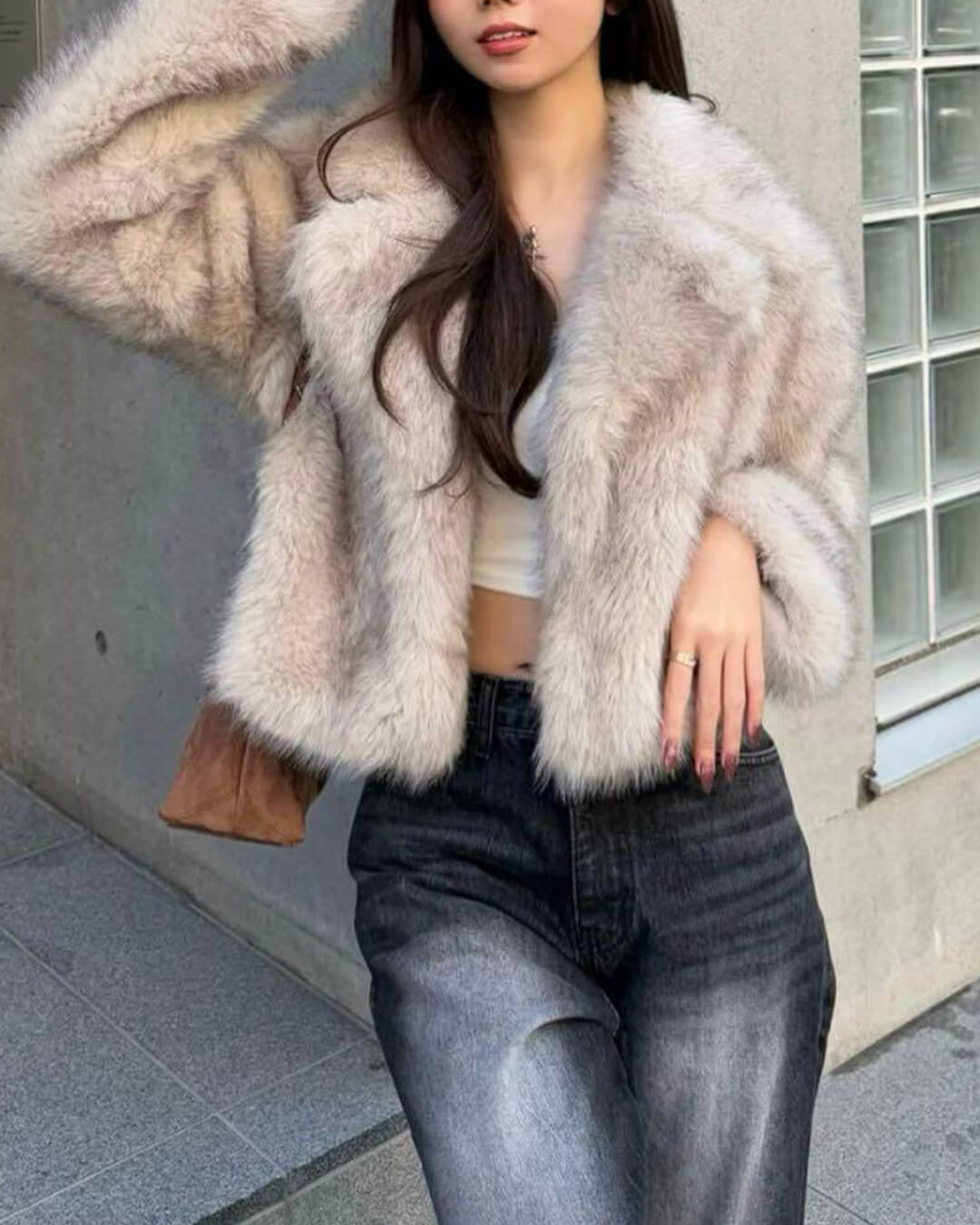 Elena - Women's Cropped Jacket in Faux Fur with Open Front - photo 3
