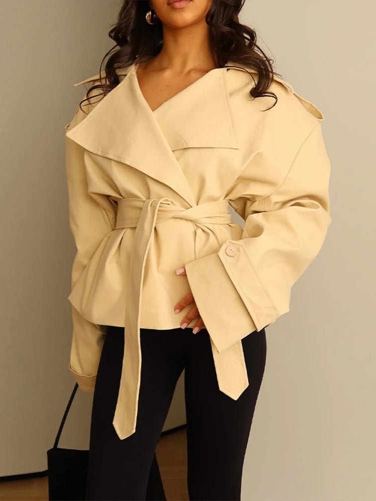Eliza - Women's Cropped Trench Coat with Tie Belt - photo 2
