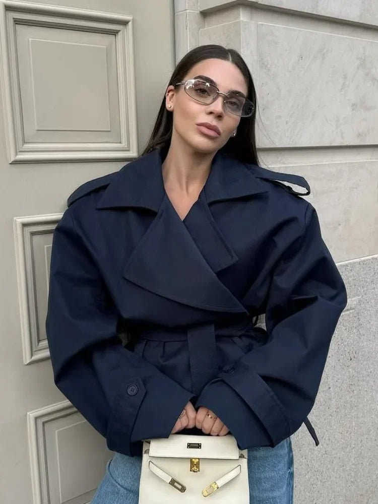 Eliza - Women's Cropped Trench Coat with Tie Belt - photo 3