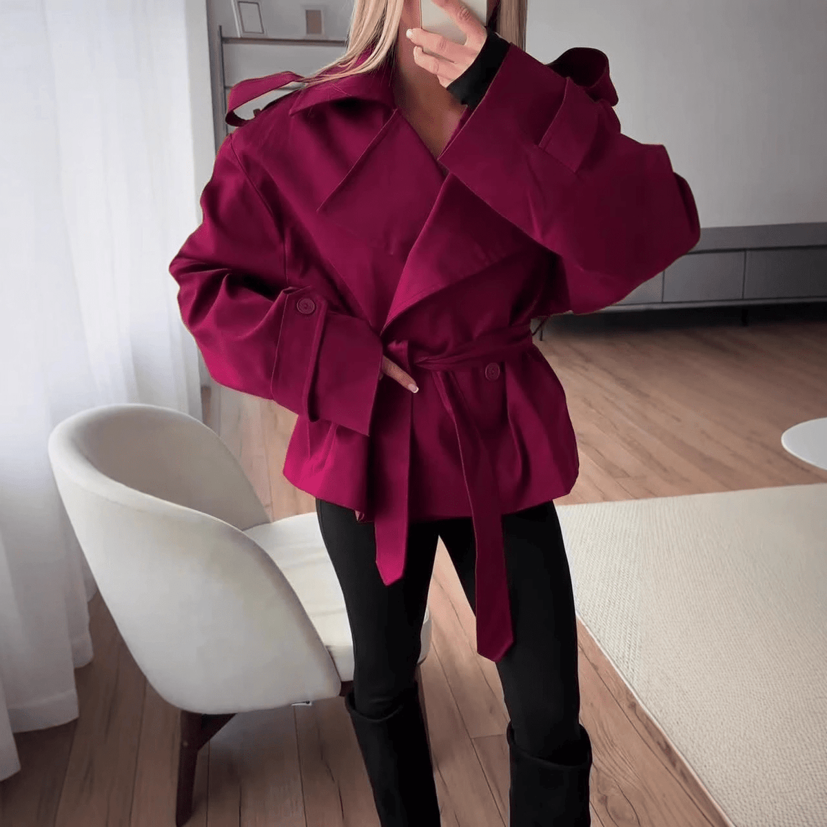 Eliza - Women's Cropped Trench Coat with Tie Belt - photo 4