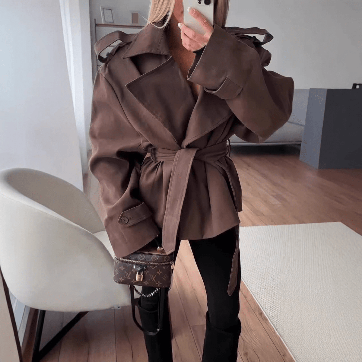 Eliza - Women's Cropped Trench Coat with Tie Belt - photo 5
