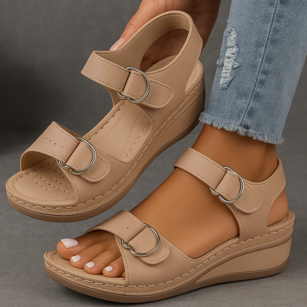 Women's adjustable strap wedge sandals in beige
