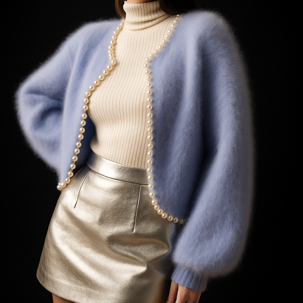 Emberly - Women's Cardigan in Knit with Open Front and Pearl Trim - photo 1