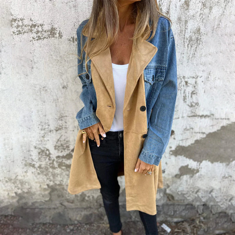 Emlyn - Women's Trench Coat in Denim with Side Pockets - photo 2