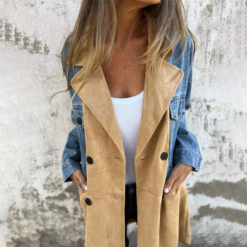 Emlyn - Women's Trench Coat in Denim with Side Pockets - photo 3