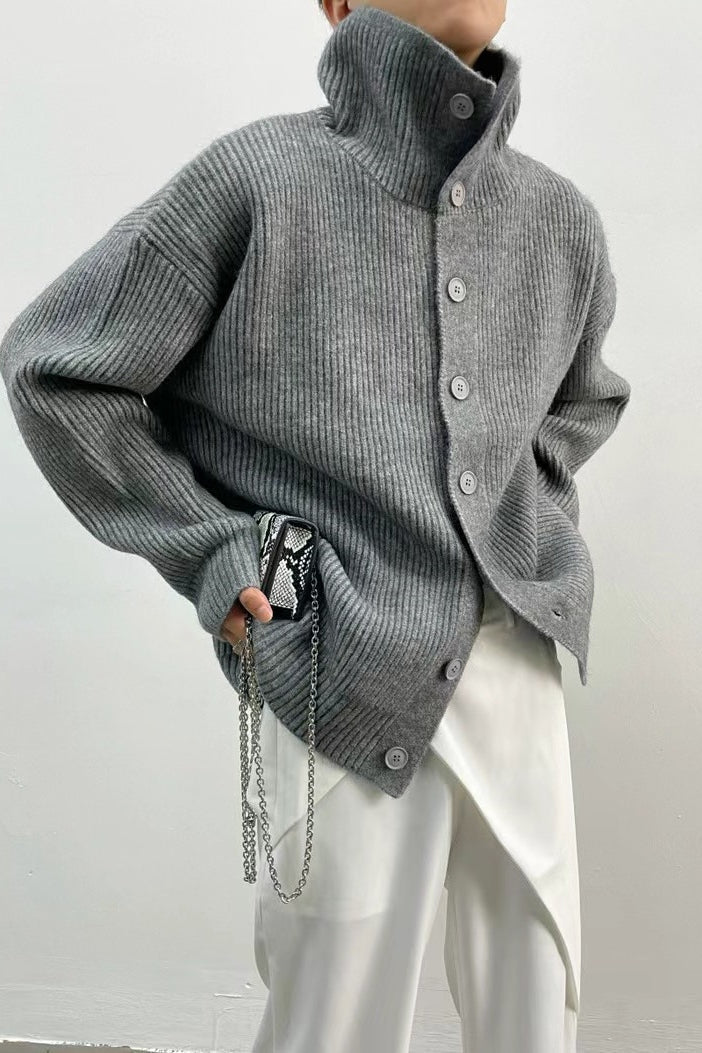 Emma - Women's Relaxed Cardigan in Ribbed Knit with Ruching - photo 1