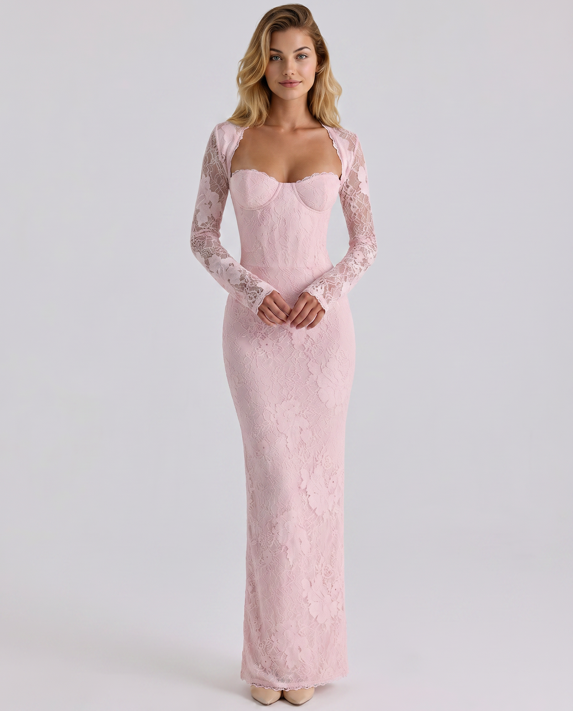 Etta-Rose - Women's Maxi Dress in Lace Trim with Long Sleeves - photo 1