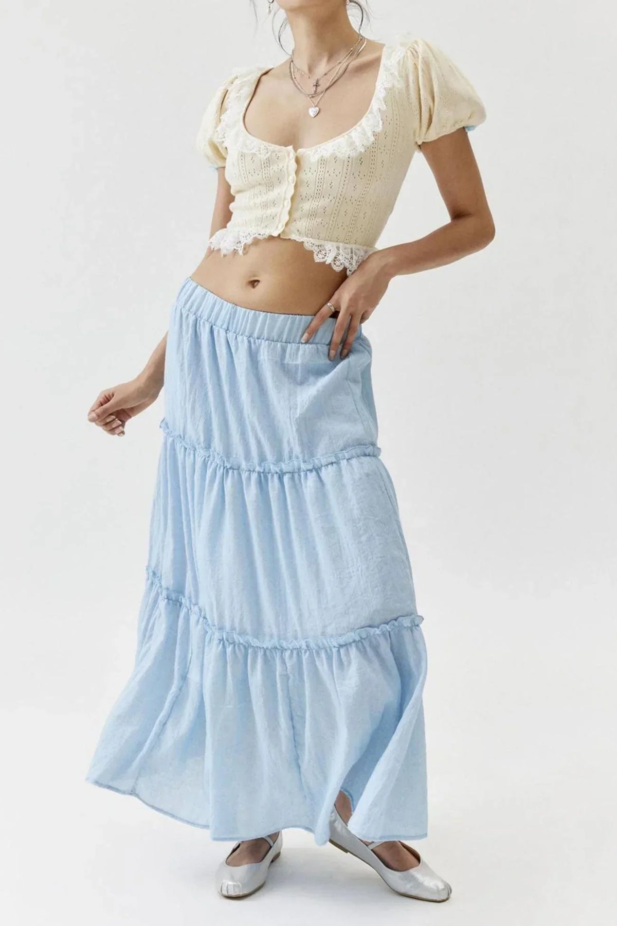 Eugenie - Women's Tiered Boho Maxi Skirt with Elastic Waist - photo 2