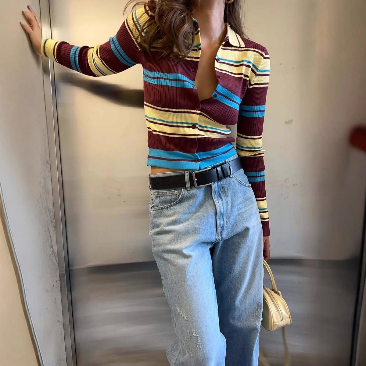 Eve - Women's Cardigan in Knit with Stripe - photo 1