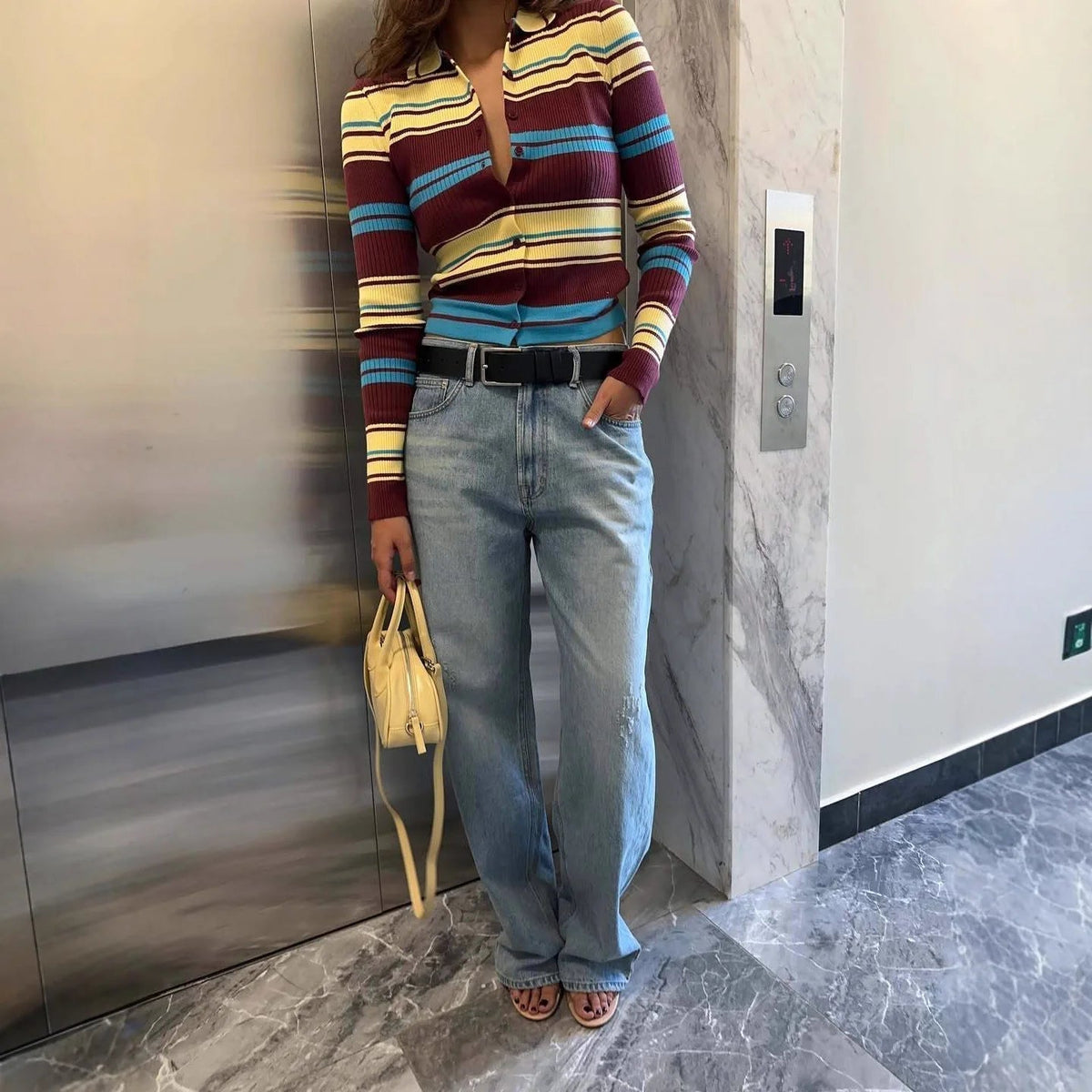 Eve - Women's Cardigan in Knit with Stripe - photo 2