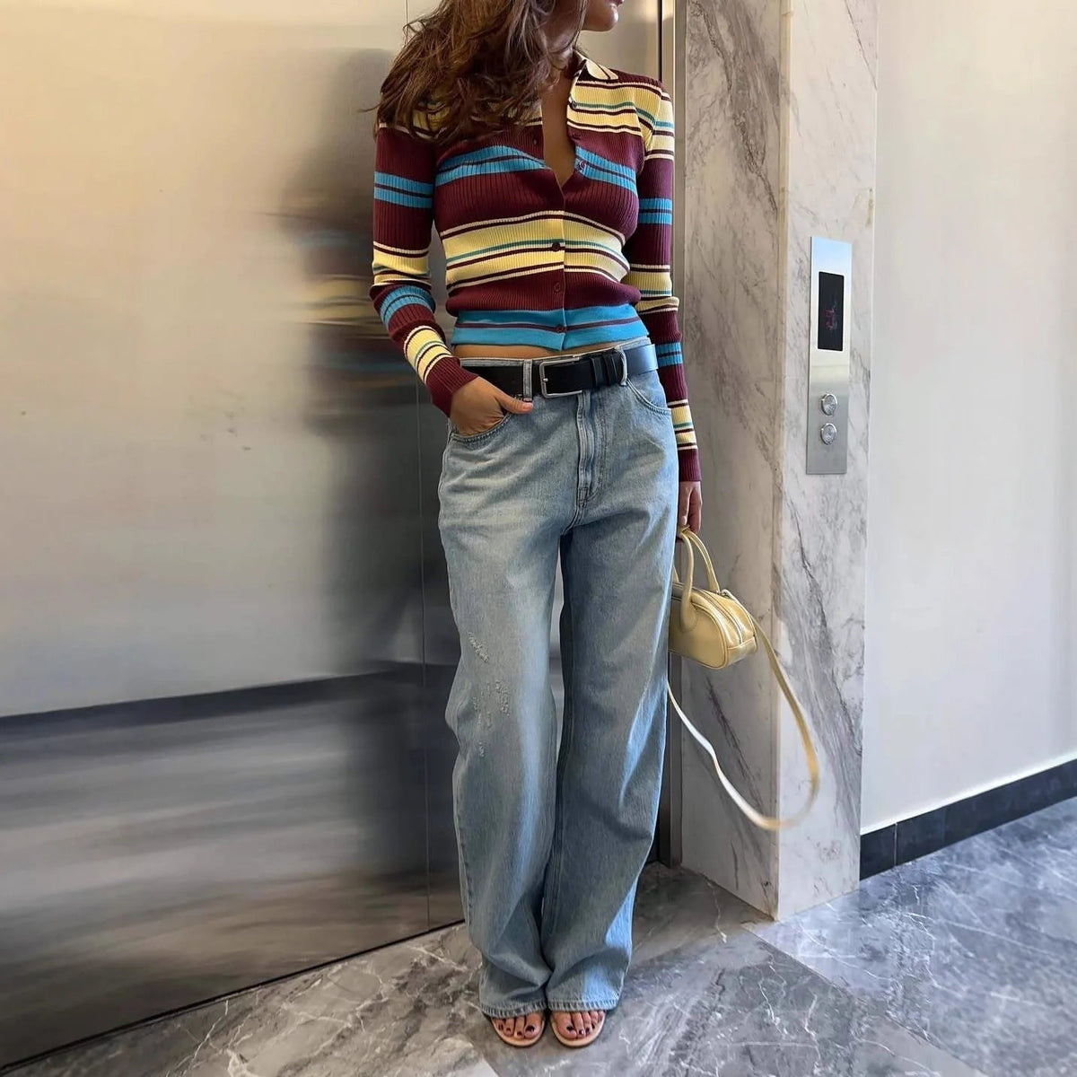 Eve - Women's Cardigan in Knit with Stripe - photo 4