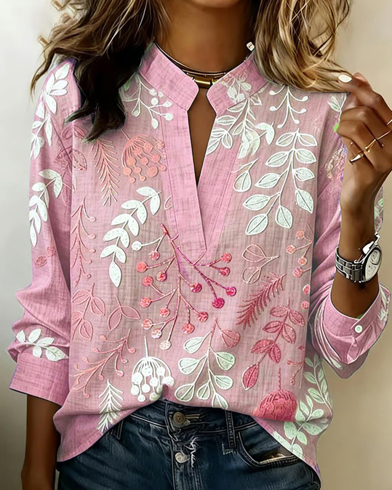 Women's Soft Touch Floral Blouse with V Neckline