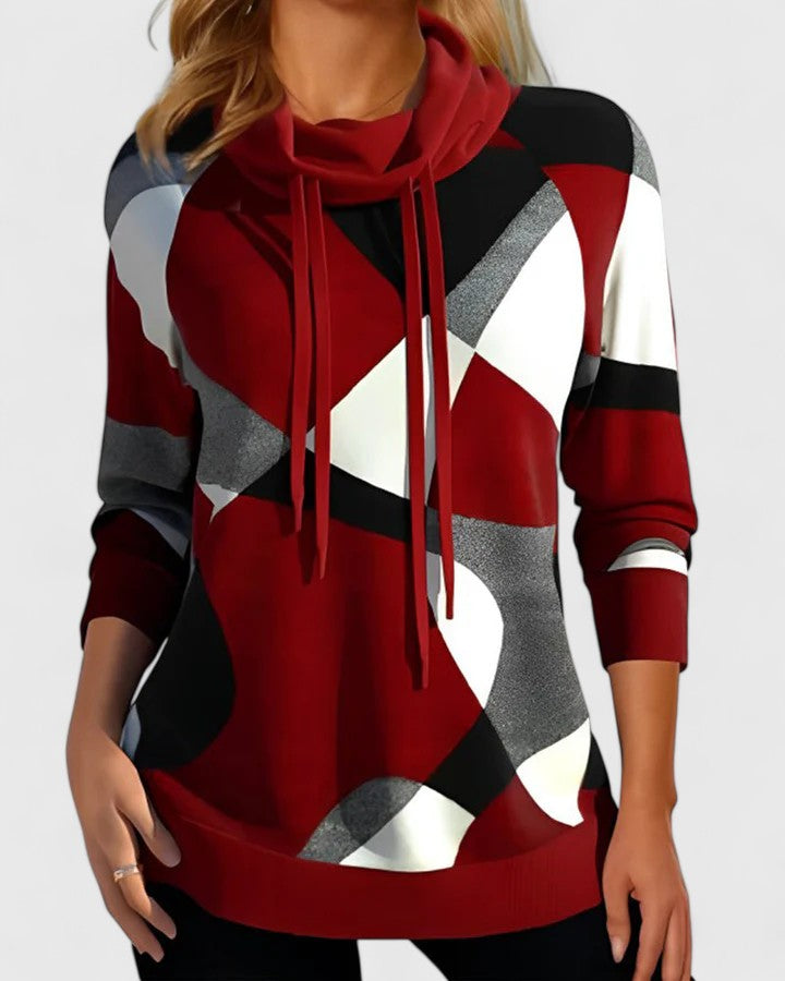 Women's Colour Block Sweater with Drawstring Cowl Neck