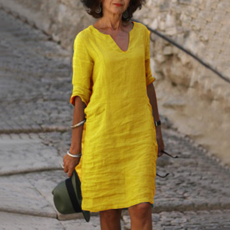 Vestido midi verde de corte relajado para mujer, ideal para el uso diario