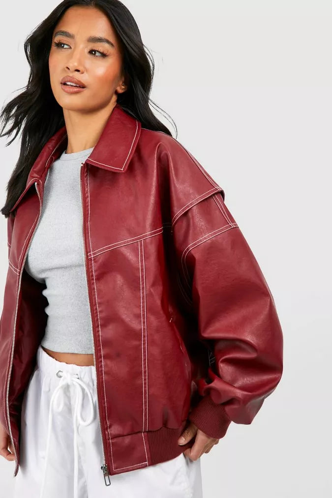 Celestia - Women's Oversized Vegan Leather Jacket