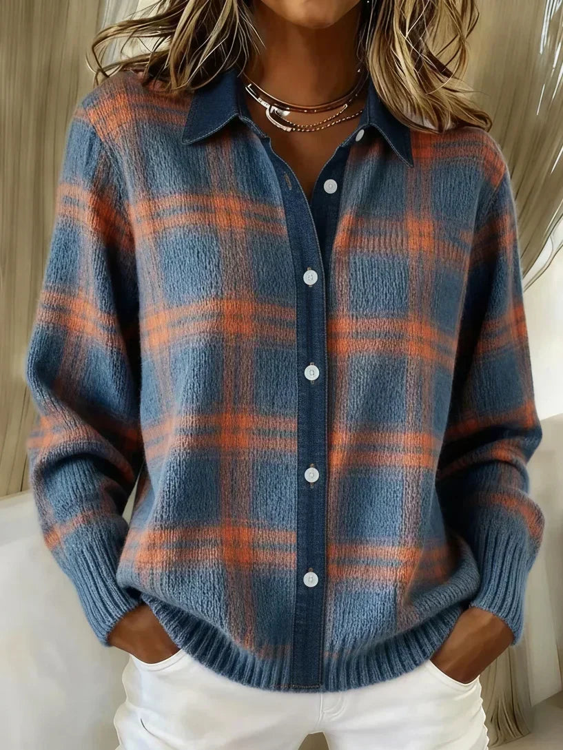 Maglione a quadri da donna dalla vestibilità morbida con bottoni