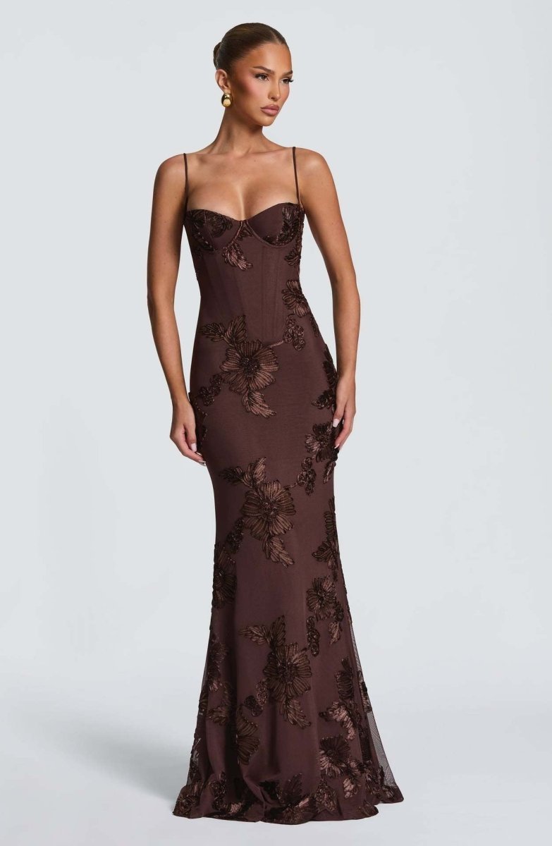 Figurbetontes Maxi Kleid mit Spitze