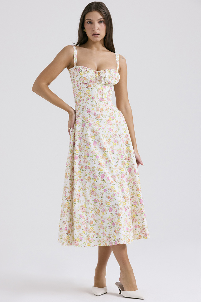 Floral sweetheart midi dress in Multicolor
