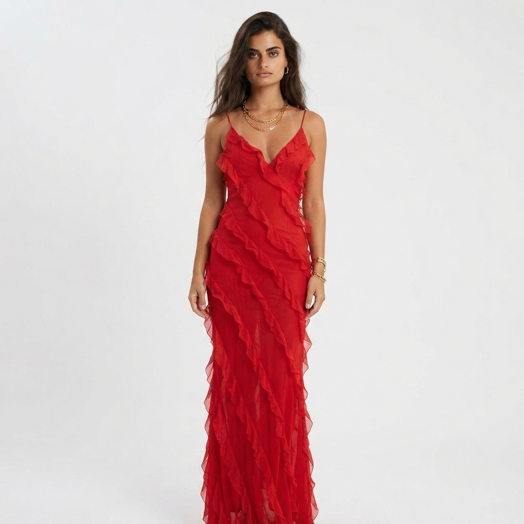 Florrie - Women's Red Ruffle Maxi Dress - photo 1