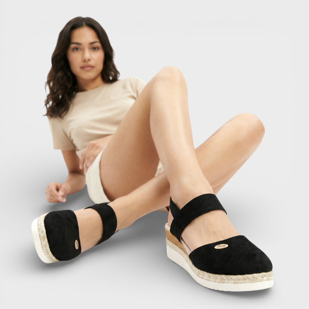 Espadrillas con zeppa da donna a punta chiusa e cinturino alla caviglia