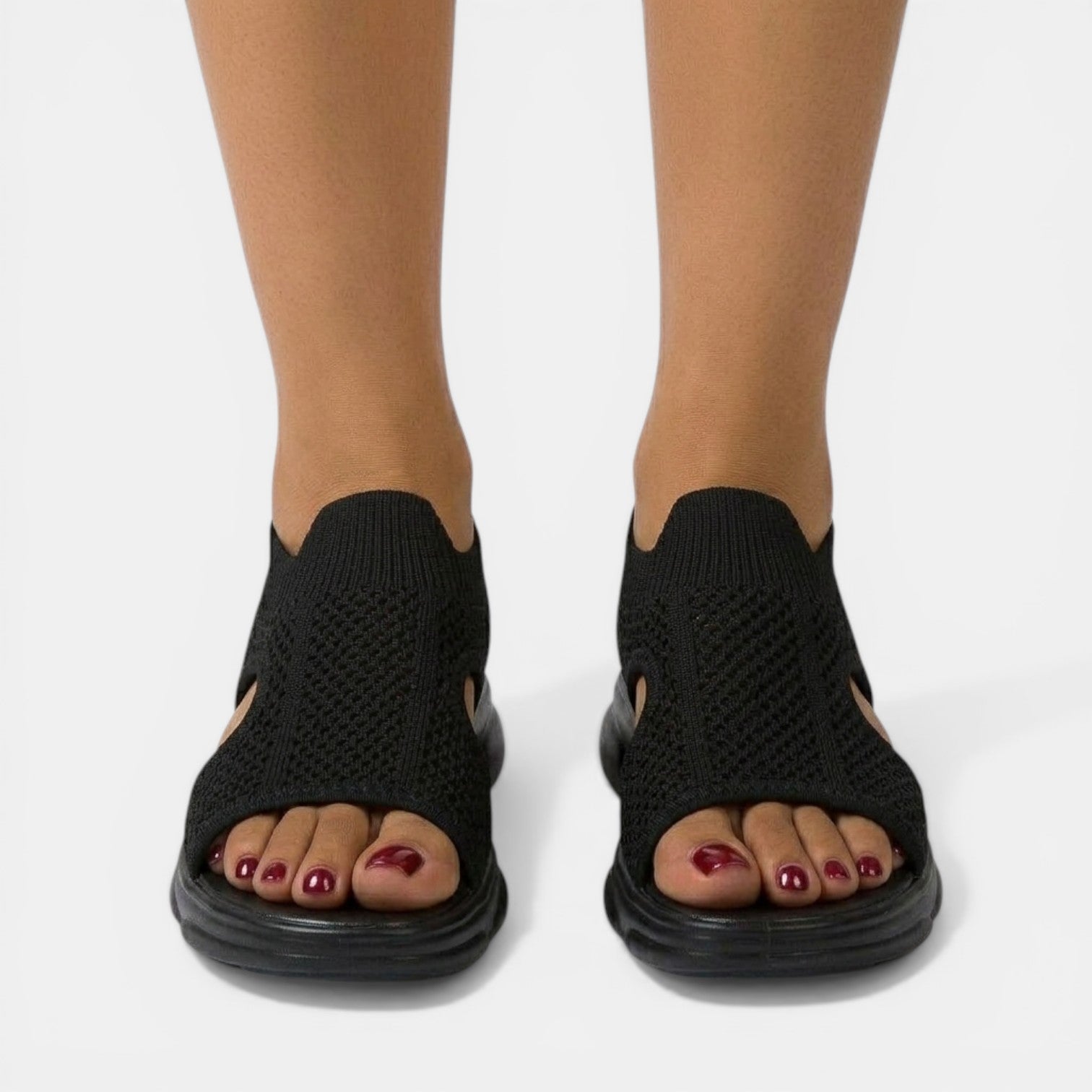 Sandali da donna in maglia traspirante con zeppa e punta aperta