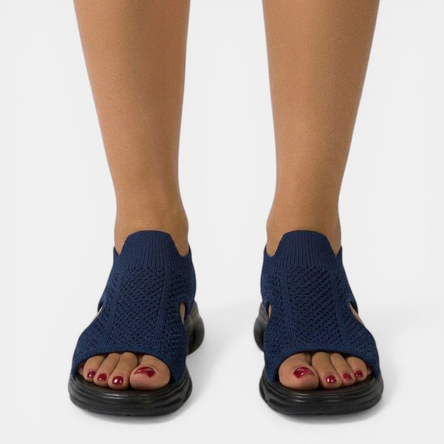 Sandali da donna in maglia traspirante con zeppa e punta aperta