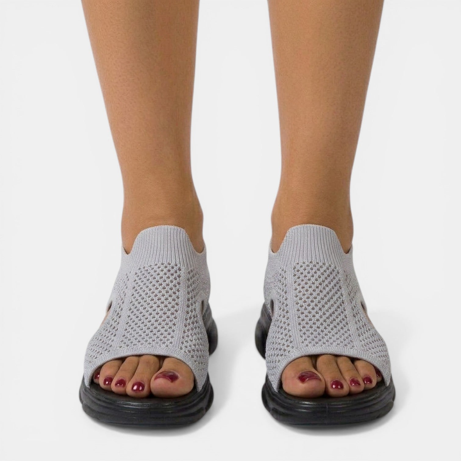 Sandali da donna in maglia traspirante con zeppa e punta aperta