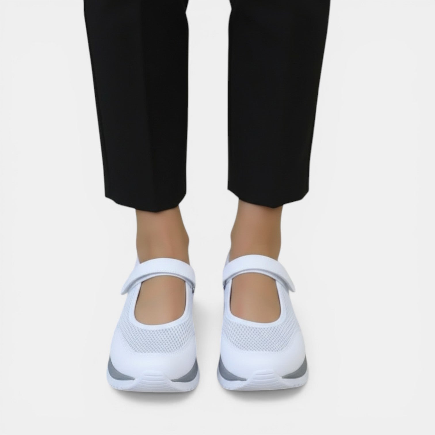 Sneakers Mary Jane da donna in mesh con suola comfort