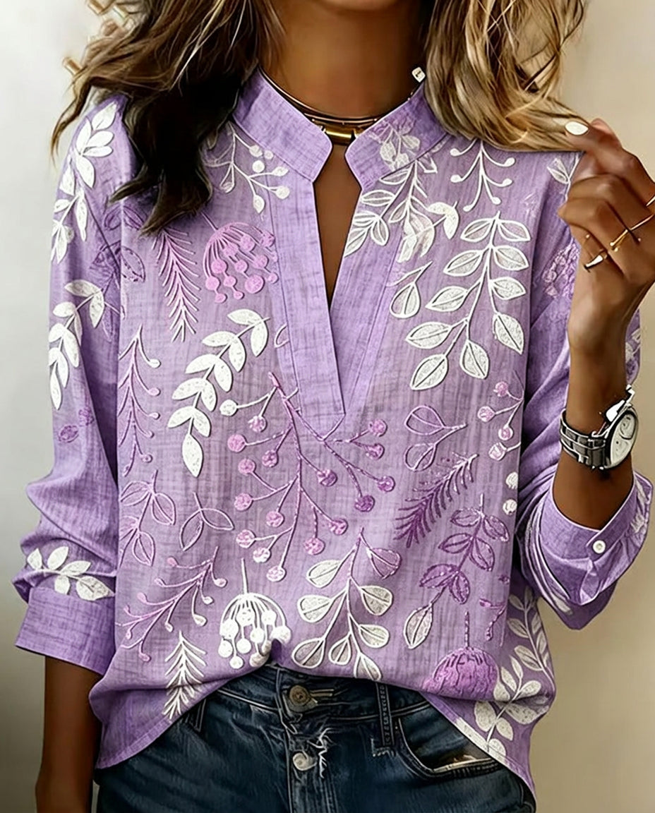 Women's Soft Touch Floral Blouse with V Neckline