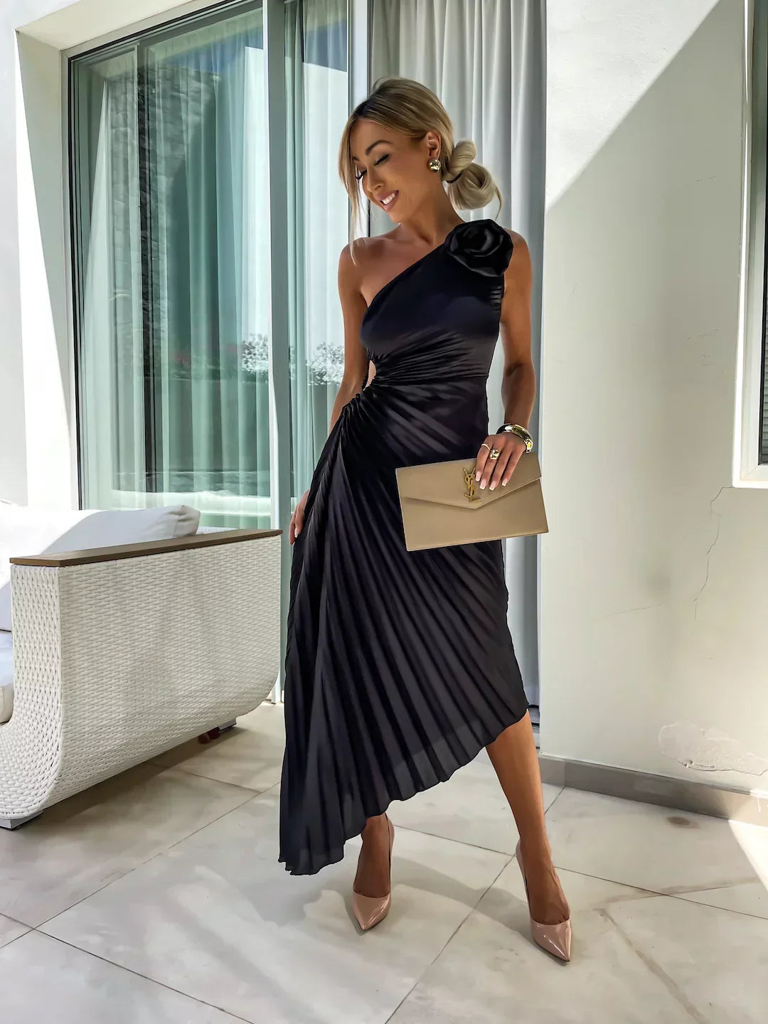 Lily - Women's Romantic Floral One-Shoulder Dress